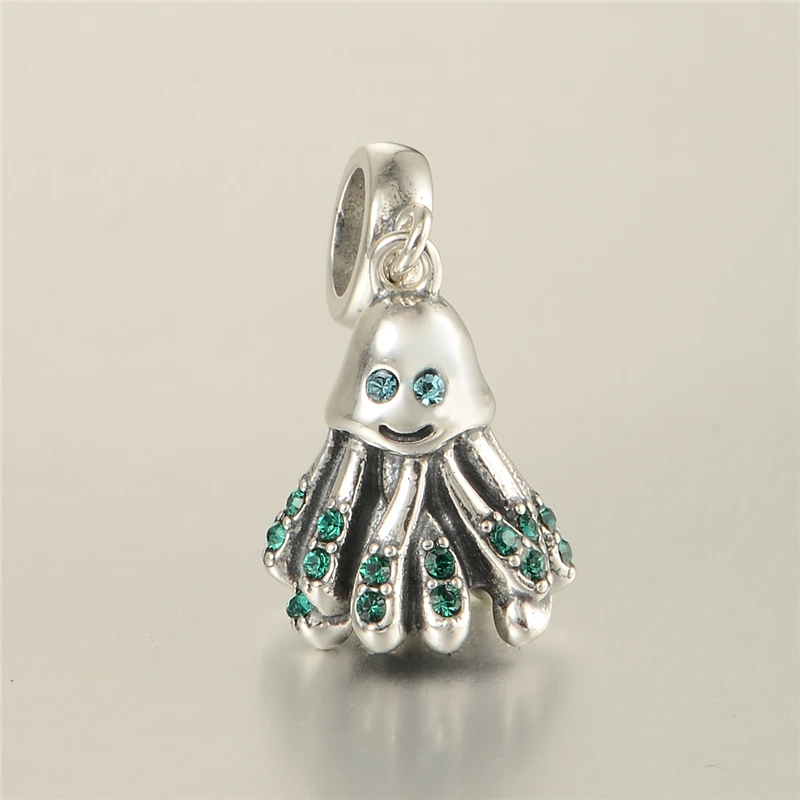 Серебро 925 ювелирные изделия Очаровательные Подвески Осьминог зеленый камень