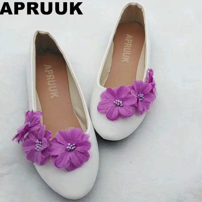 Балетки фиолетовые цветочные свадебные туфли на плоской подошве женские с