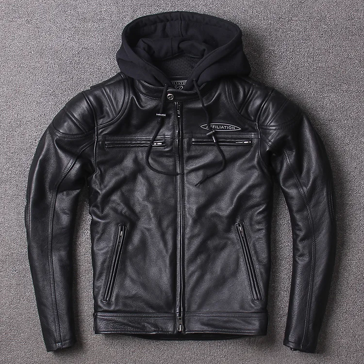 

2019 Men Black Slim Fit Biker Leather Jacket Plus Size 4XL Genuine Thick Cowhide Winter Motorcycle Leather Coat FREE SHIPPING