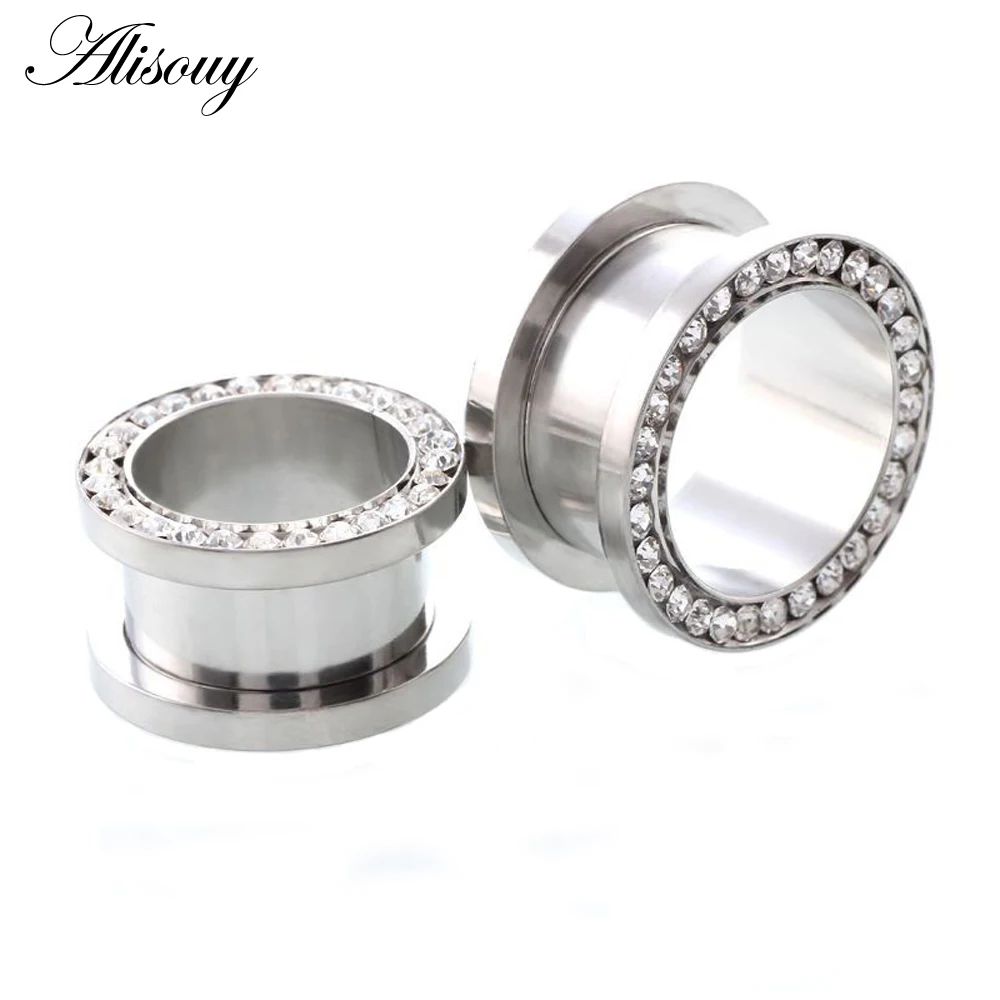 Alisouy Ear Expander ювелирные изделия для пирсинга тела 2 шт. нержавеющая сталь Одиночная вспышка телесный туннель ушные пробки 2-25 мм Хрустальные ушные носилки