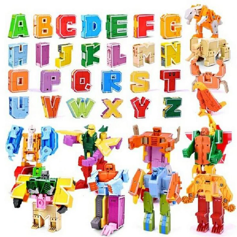 26 English Letter Alphabet Robot Animal Creative Number Robot Animal Toys Educational Action Figures Building Block