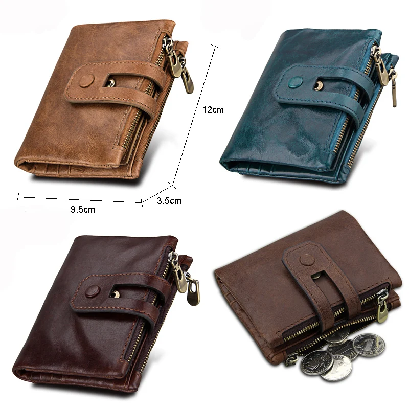 Мужской кошелек из 100% натуральной кожи с Rfid защитой маленький мужской на молнии