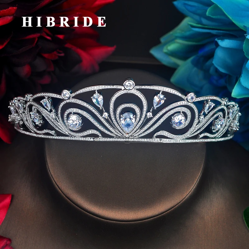 HIBRIDE Роскошные капли воды CZ Корона и тиары для невесты аксессуары волос корона
