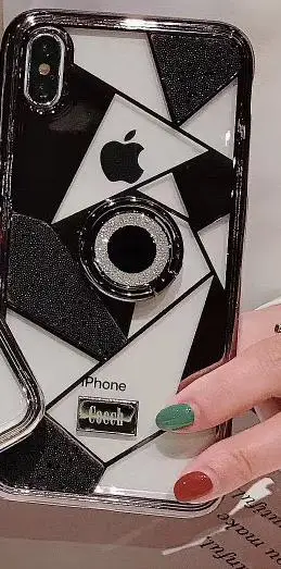 Модный 3d геометрический Блестящий женский чехол для телефона для Iphone X Xs Max Xr 10 8 7 6 6s Plus Роскошный Матовый Мягкий силиконовый чехол - Цвет: Black