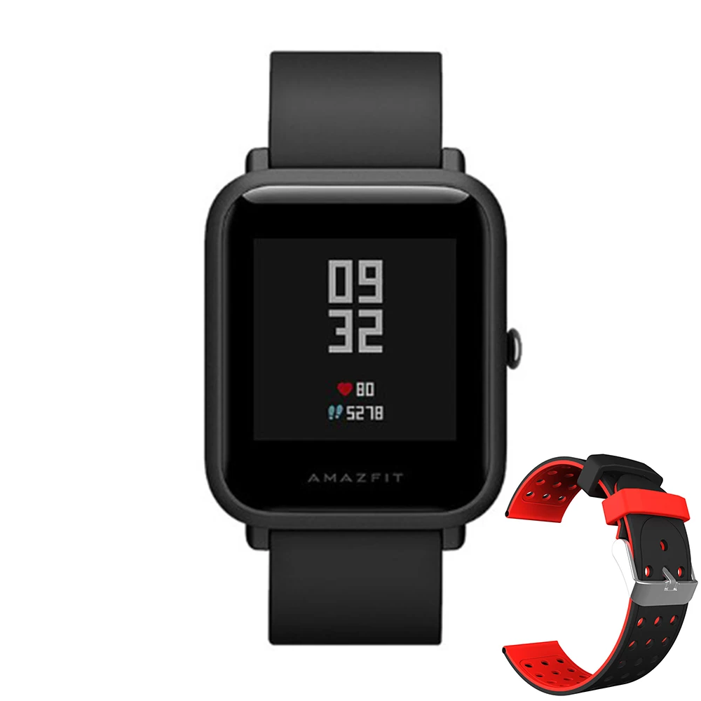 Black add strap Английская версия Hua mi Amazfit Bip Pace Lite оригинальные Смарт-часы mi Fit Reflection Smartwatch водонепроницаемые для Xiao mi - Цвет: Black add strap