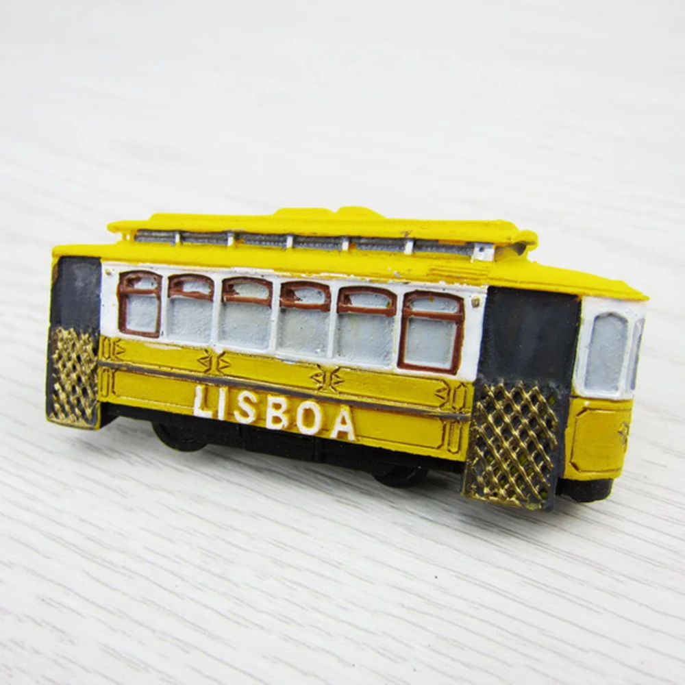 

Portugal Lisbon Tourist Souvenir Fridge Magnets Lovely Yellow Trolley Resin Refrigerator Magnetic Stickers Home Decor Decoration
