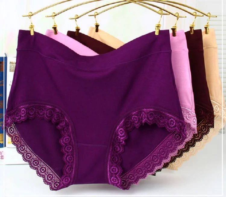 Women bamboo fiber panty mid waist female underwear girls briefs Plus size XL sexy lace lingerie pink briefs 5Pcs/lot