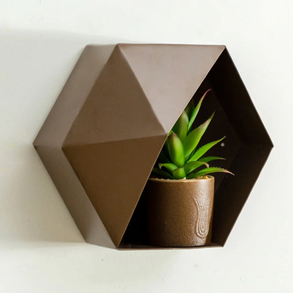 Brown 30cm Настенный Железный шестигранный стеллаж для хранения цветов и растений - Цвет: Brown 30cm