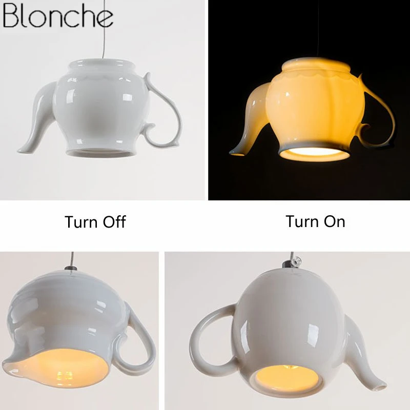 Modern Ceramic Led Pendant Lights Tea Cup Teapot Hanglamp Nordic Hanging Lamp Home Decor Dining Room Kitchen Lighting Fixtures