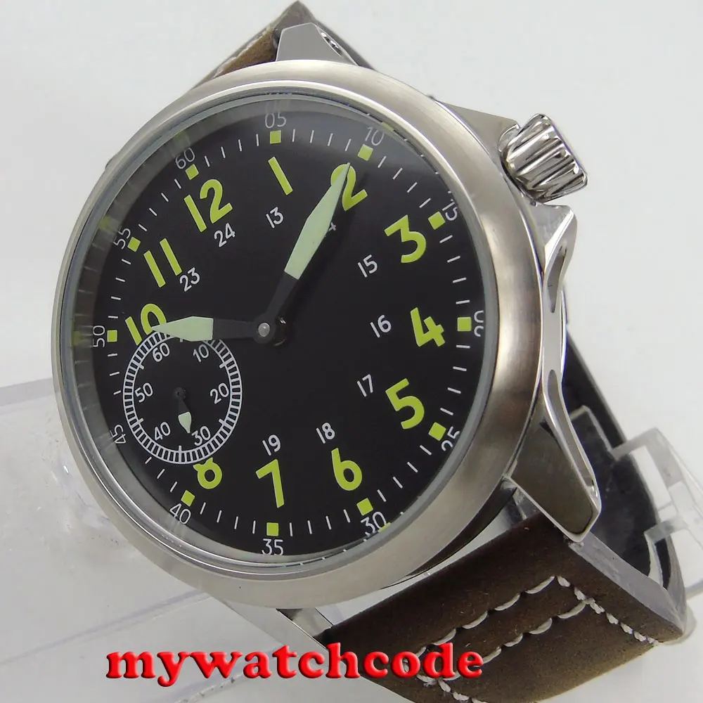 

brushed 45mm Debert black dial 6497 hand winding mens watch
