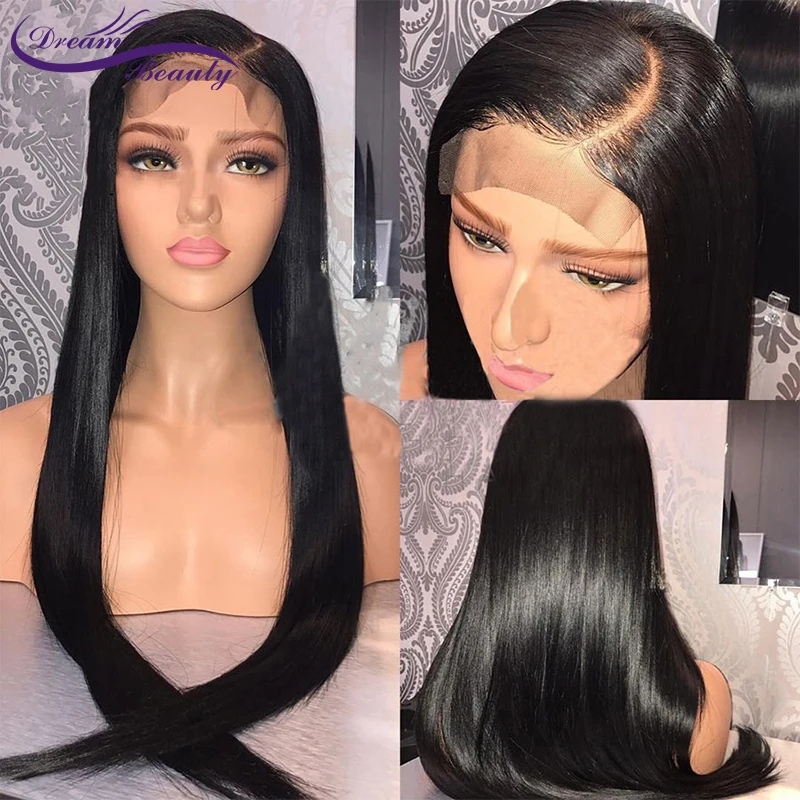 Dream Beauty бразильские прямые 4x4 шелковые Базовые Парики с детскими волосами 130%