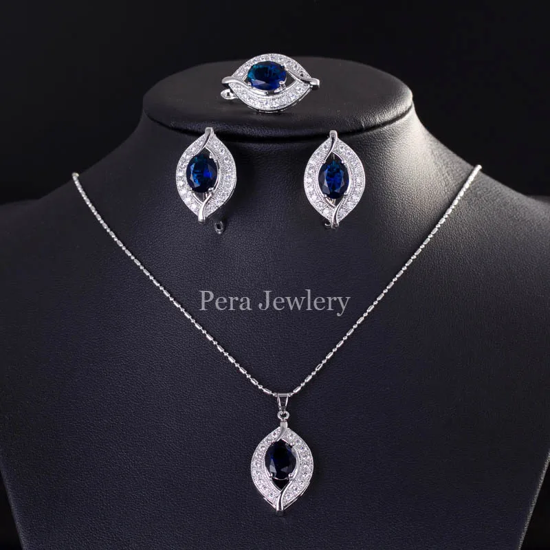 Pera 925 пробы Серебряные Ювелирные наборы для женщин 11 цветов CZ Кристалл Свадебный Африканский Свадебный имитация драгоценных камней ювелирный набор J004 - Окраска металла: royal blue