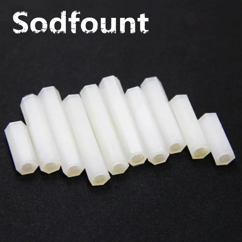 100Pcs M4X6/8/10-20mm white Hex Nylon Standoff Spacer Column Flat Head Double Pass Nylon Plastic Spacing Screws