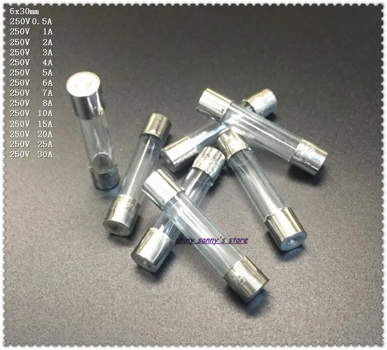 100 шт./лот 6x30 мм 250V быстроразрывной стеклянный предохранитель 0,5А 1А 2А 3А 4А 5А 6А 7А 8А 10А 15А 20А 25А 30А Труба Совершенно новый