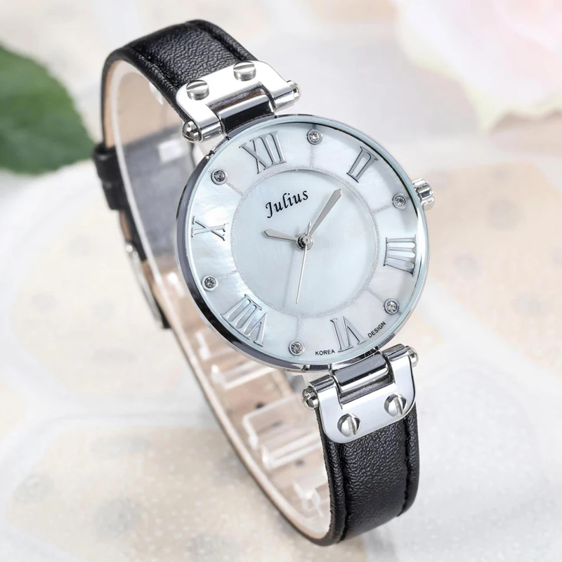 

Lady Women's Watch Japan Quartz Hours Fine Fashion Dress Bracelet Girl Birthday Gift Leather Clock Shell Retro Julius
