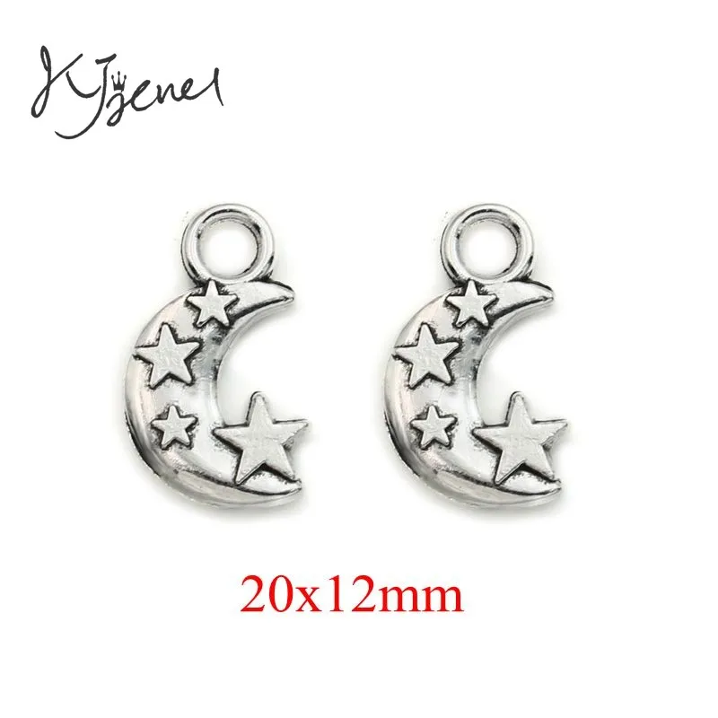 KJjewel античный посеребренный Шарм с Луной и звездой кулон подходящий для