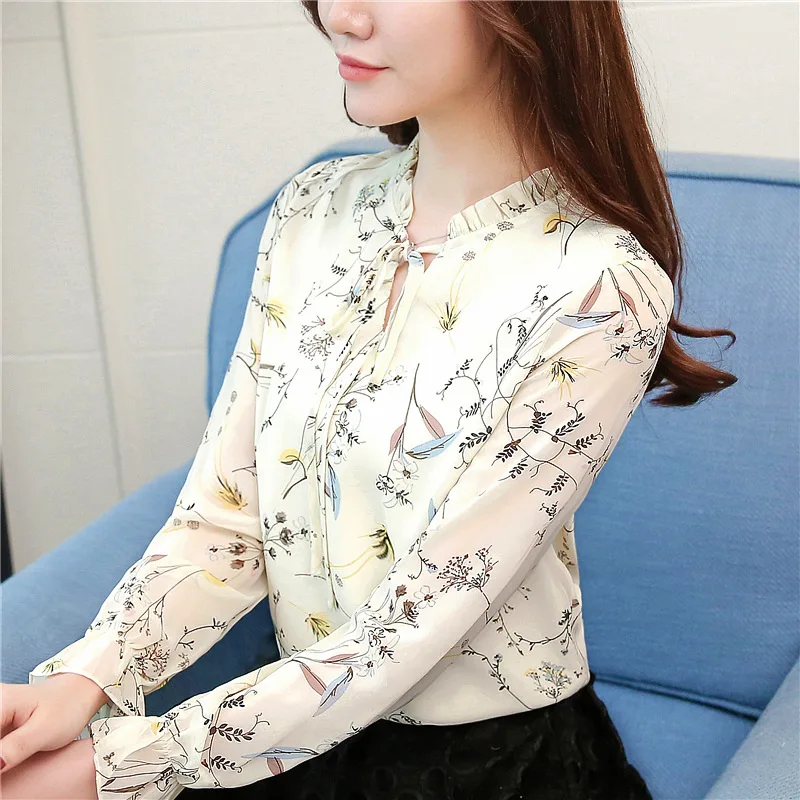 2018 New Women Autumn Tops Chiffon Blouses Shirts Ladies Floral Print Feminine Blouse Long Sleeve Blusas Femme Plus Size |