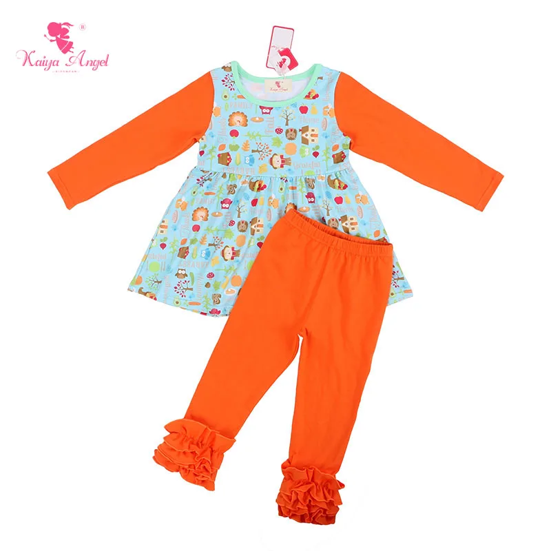 

Kaiya Angel/одежда с оборками для девочек Одежда для маленьких девочек осенне-зимнее платье с длинными рукавами, костюм с леггинсами комплекты о...