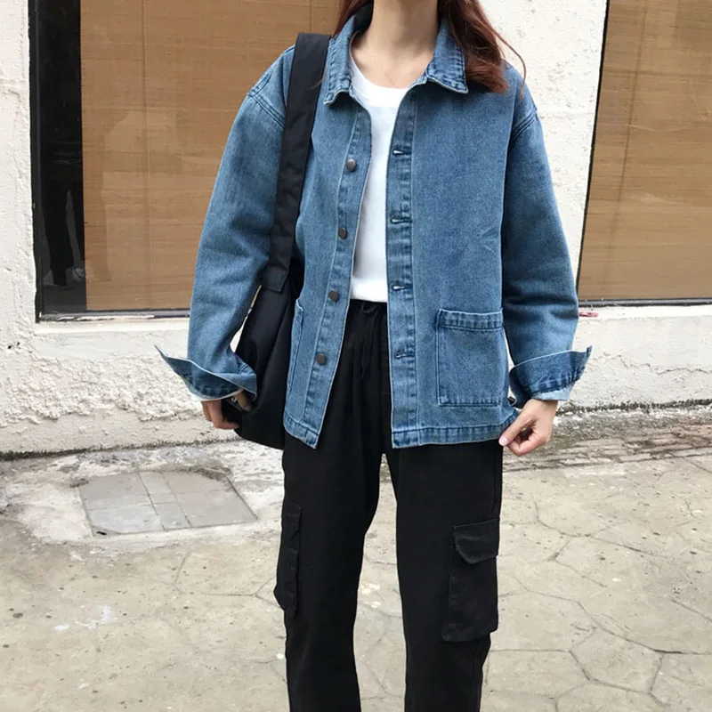 Женская короткая джинсовая куртка в стиле ретро Облегающая с длинными рукавами и