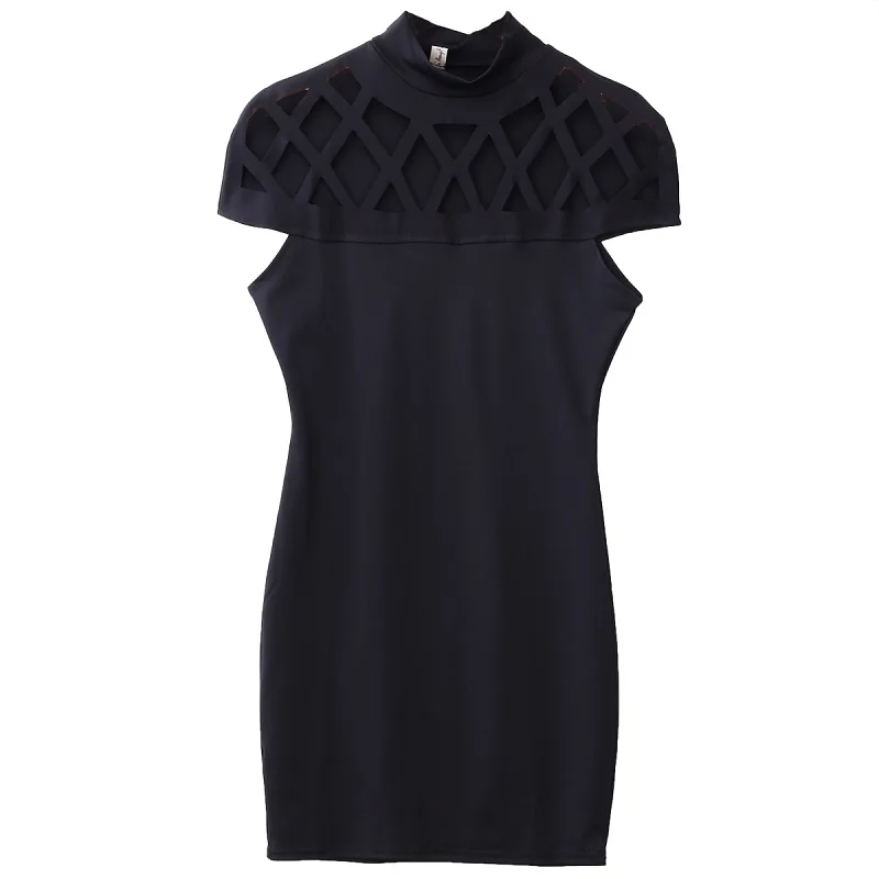 Женское платье чокер с воротником облегающее рукавами в клетку Сетчатое мини