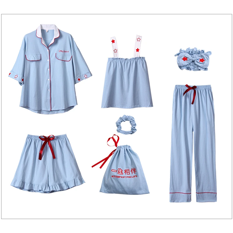 Женская пижама из 100% хлопка для сна 7 предметов хлопка|Комплекты пижам| |