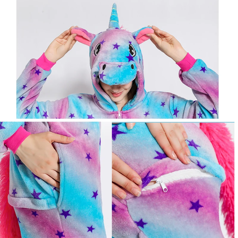 Зимние пижамные комплекты со звездами и единорогом 2019 пижама комбинезон Kugurumi в