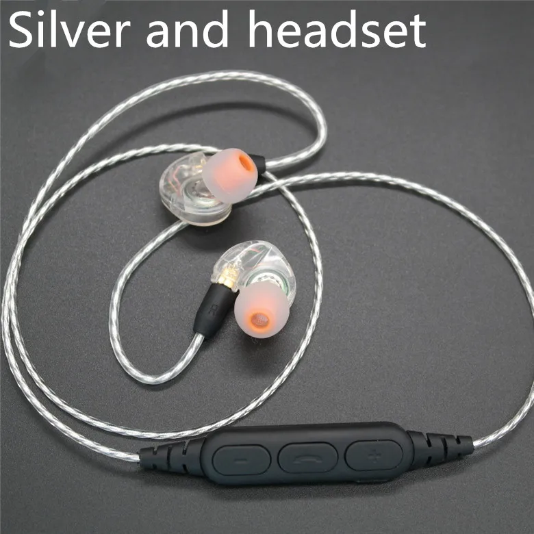 DIY наушники MMCX Bluetooth кабель для Shure SE215 SE535 SE846 наушники гарнитура 6N один кристалл медное покрытие серебряный провод - Цвет: silver and headset