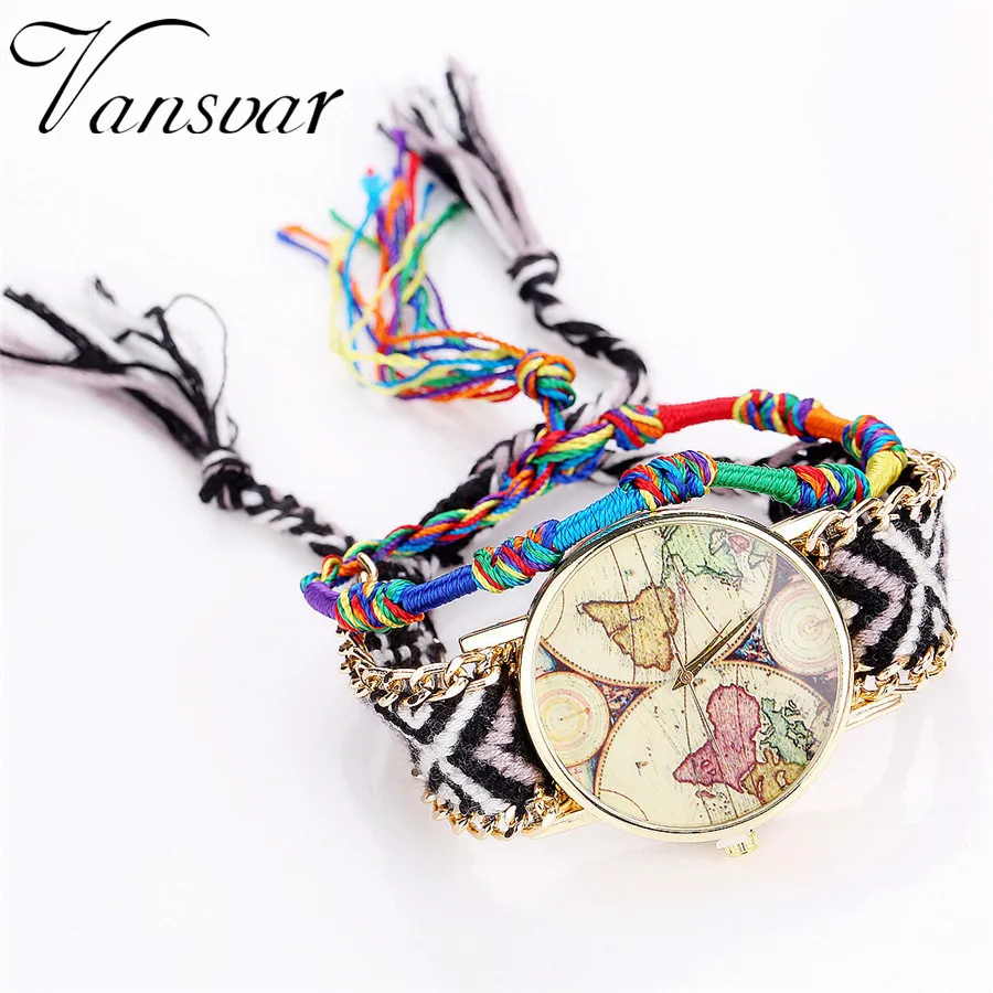 Vansvar плетеные часы ручной работы с картой мира для браслетов дружбы женские