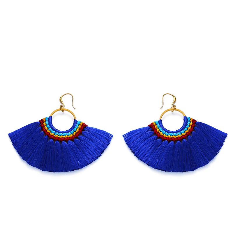 Флола 13 цветов сережки с кисточками Boho большой вентилятор синий бахрома серьги женские oorbellen модные ювелирные изделия пендиентс fecos ersk37