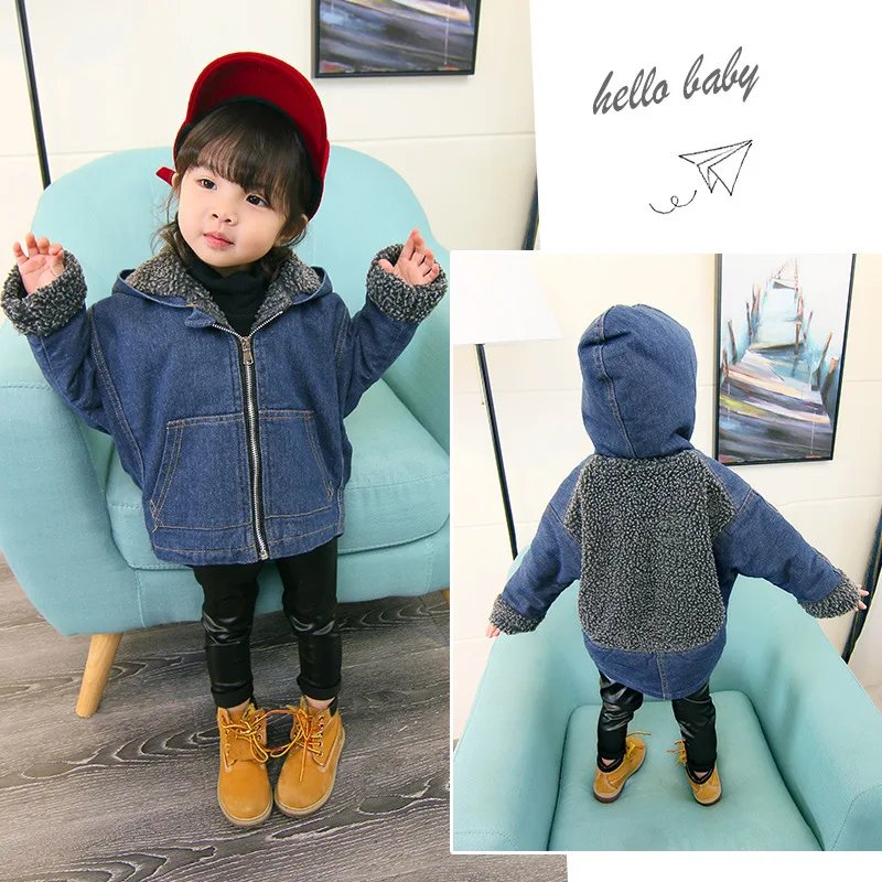 Детские теплые бархатные джинсовая куртка осень и зима новое поступление