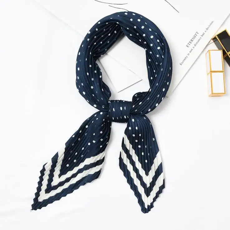 

yishine Wrinkle Neck Scarf Women Dot Stripes Print Fashion Crepe Kerchief Scarves New Headband Crumple Handlebag Wraps Scarf