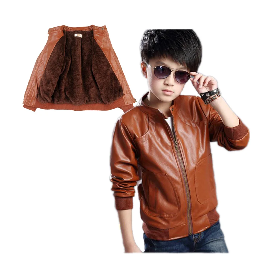 

retro boy causal jacket coat solid velvet thick leather jacket coat for 3-14yrs boys kids children outerwear leather clothing