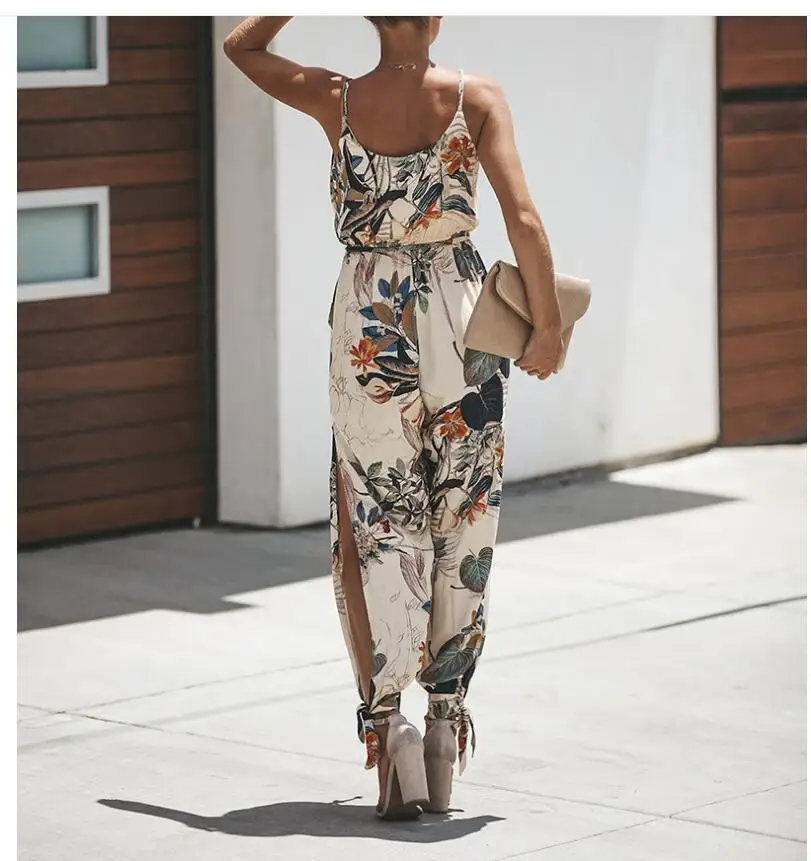 Комбинезон женский шифоновый без рукавов облегающий свободный Ромпер на