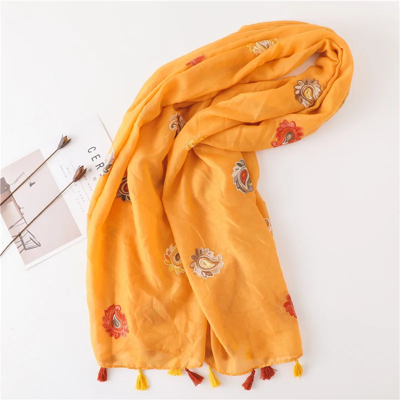 Yishine народный дизайн Оранжевый Элегантный рисунок кешью с кисточкой Hijabs женские