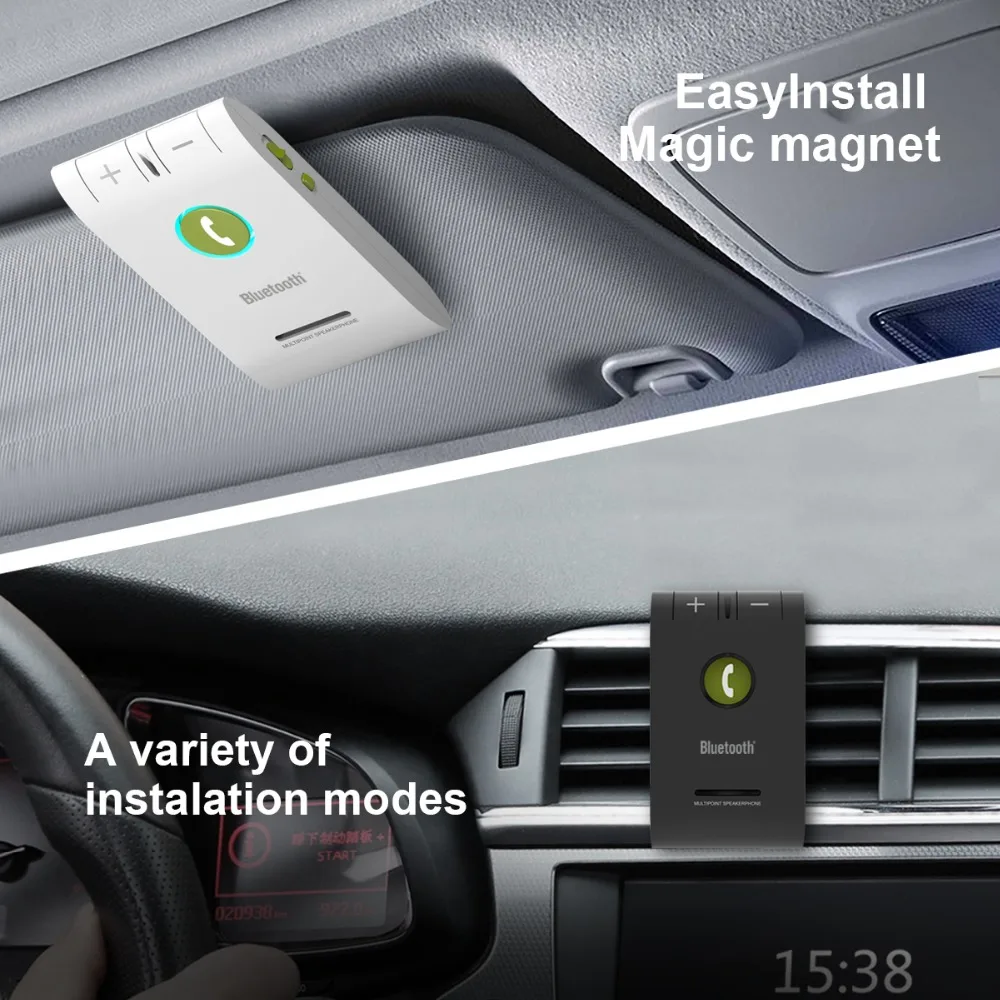 Siparnuo громкая связь в автомобиль Wilress Bluetooth громкая связь Bluetooth Car Handsfree V4.1 свободная рука A2DP Шум отменить двойной телефон подключен