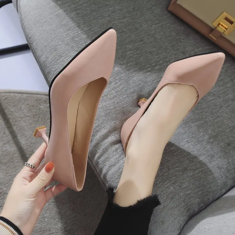 Модные тонкие туфли в Корейском стиле на каблуке 6 см модные однотонные из