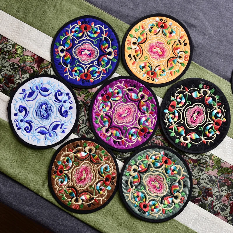 Chinese style creative home round embroidered cloth cup mat | Дом и сад