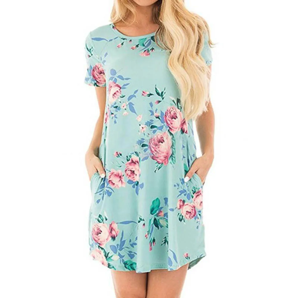 Женское платье с карманами H0121 повседневное шифоновое коротким рукавом для