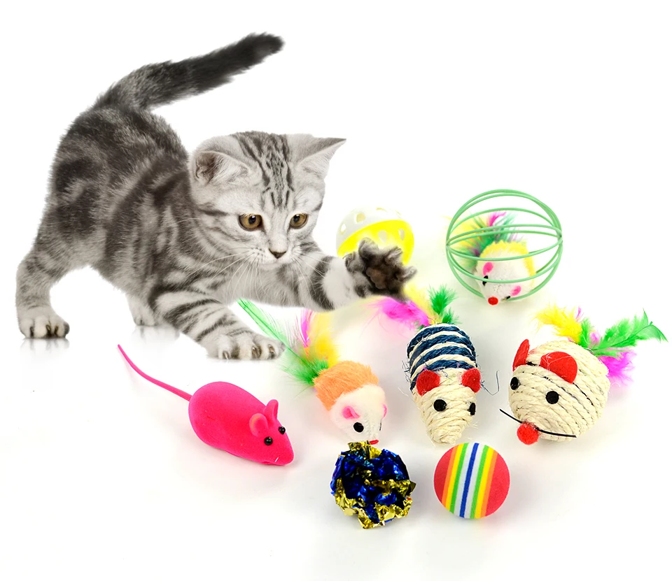 Красочные игрушки для кошек, набор для домашних животных, складной туннель, 4 отверстия, игровые трубки, шарики, перо, в форме мыши, для домашних животных, котенок, кошка, интерактивные материалы