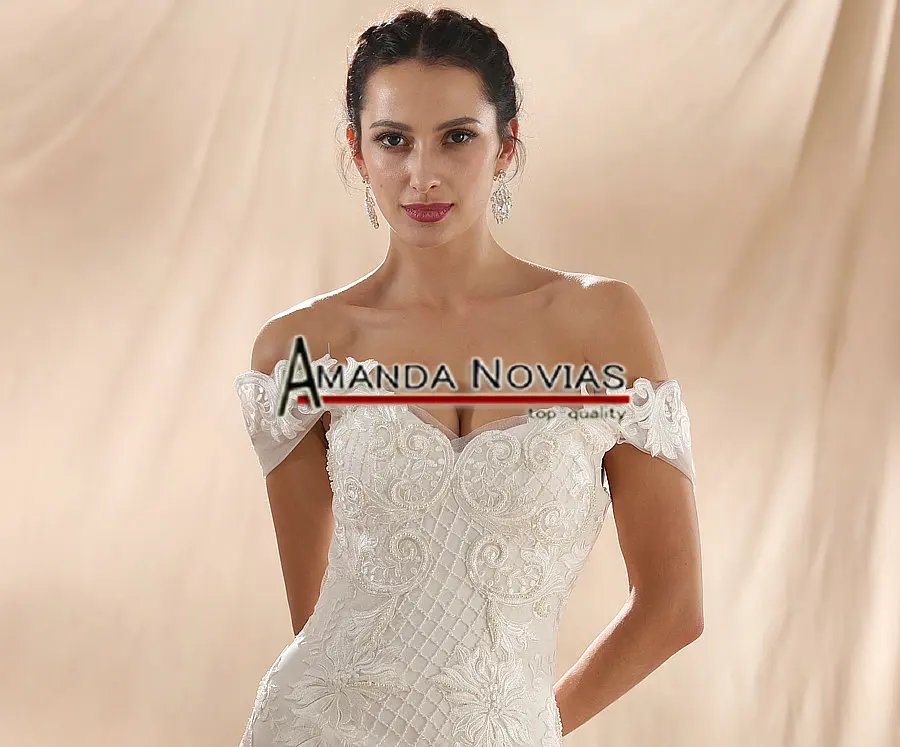 Robe de mariee ivoire кружевной вырез лодочкой с аппликацией узоры свадебное платье русалки