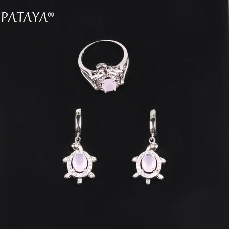 Маленькие серьги PATAYA набор из кольца и сережек настоящего белого золота синего