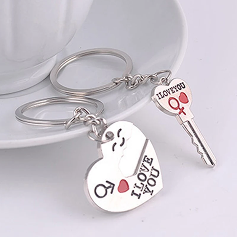 

New Lovers Key Chain Alloy Metal Oil Dripping I Love You Letter Heart Key Shape Split Key Buckle Jewelry Fashion Gifts