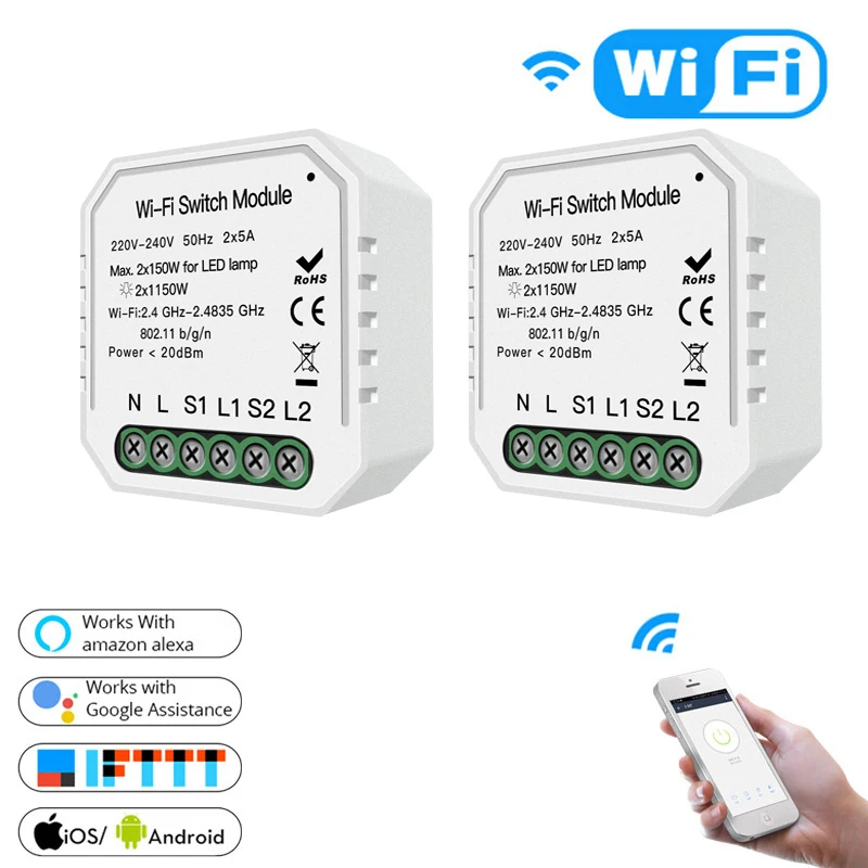 2 PCS Wifi умный светильник-переключатель Diy выключатель модуль Smart Life/приложение Tuya дистанционное управление, работа с Alexa Echo Google Home 2 банда 2 способ - Цвет: 2 PCS
