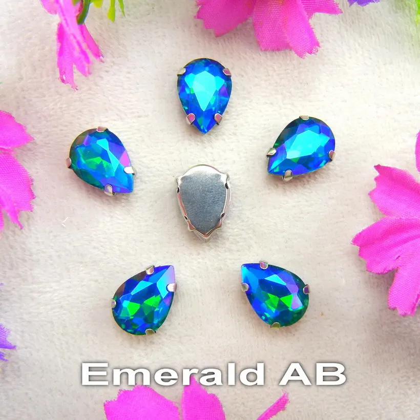 A13 Emerald AB AB цвета серебряный коготь настройки отверстия 7 размеров капли воды стеклянный кристалл в форме слезы пришить стразы бусины одежды diy - Цвет: A13 Emerald AB