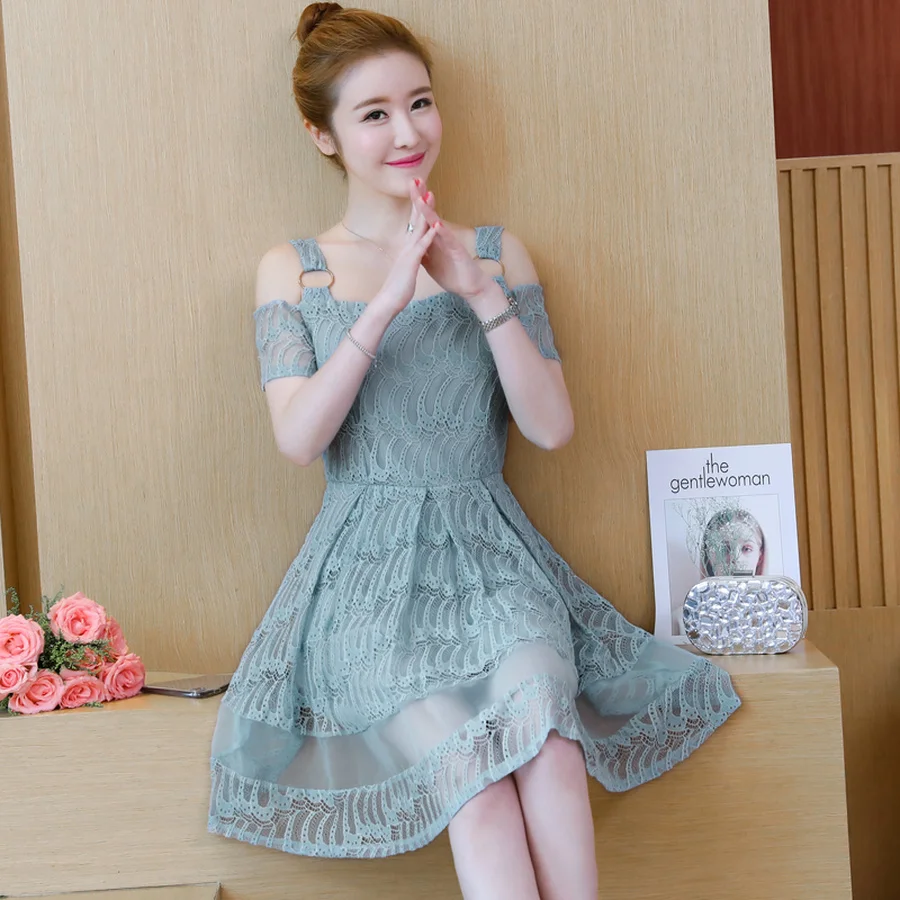 Лето плюс размеры с открытыми плечами кружево сексуальный сарафан 2019 корейский