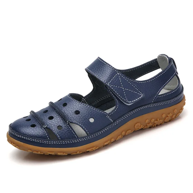 Dark blue 698 Г., женские сандалии-гладиаторы из натуральной кожи, полые плоские сандалии женская повседневная Летняя обувь с мягкой подошвой женские пляжные сандалии - Цвет: Dark blue 698