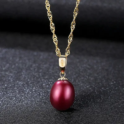 Wine color Настоящее чистое 18 К Золотое ювелирное изделие 6 цветов натуральный жемчуг кулон ожерелье s модное простое женское ожерелье - Цвет камня: Wine color