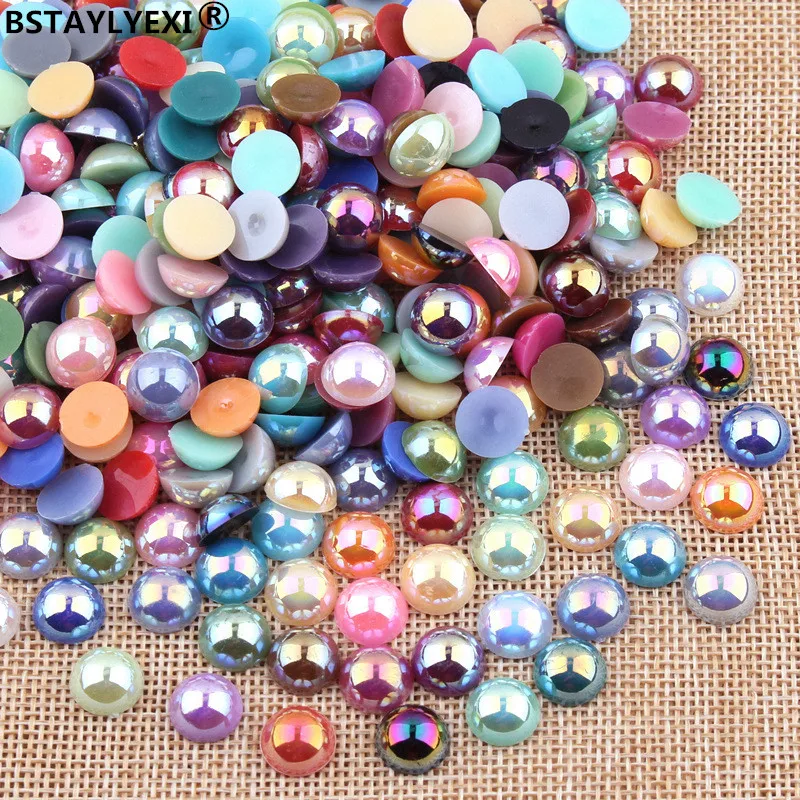 1000 шт. разноцветные блестящие 12 мм полукруглые плоские бусины жемчуга АБС