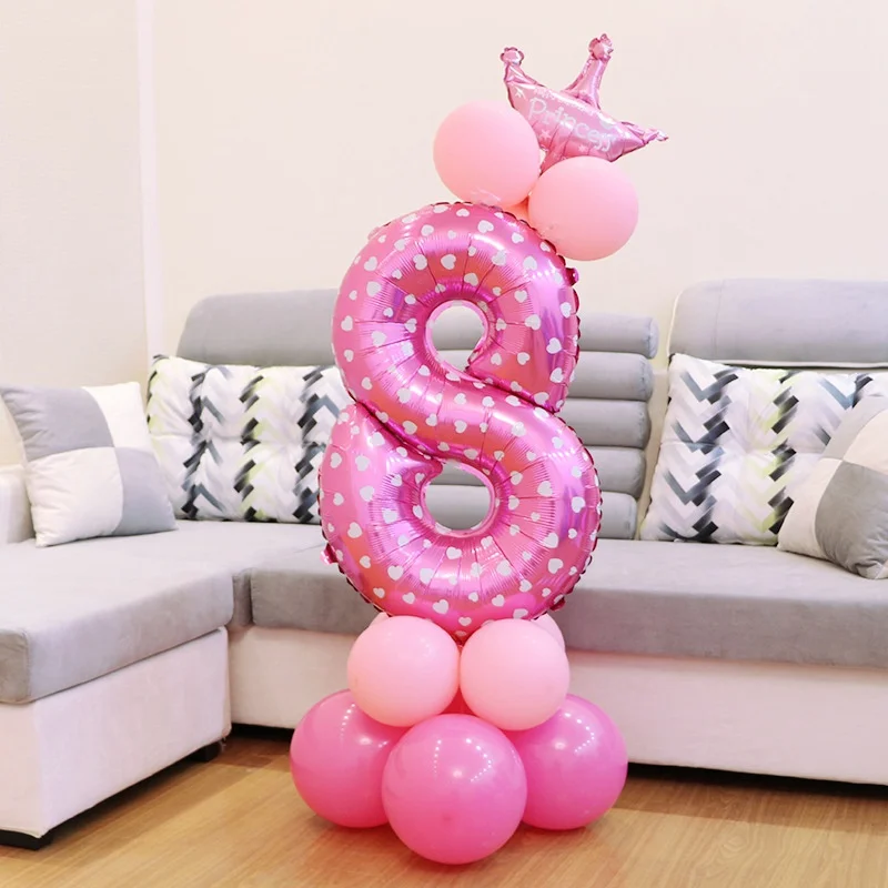pink 8 Первый день рождения мальчик вечерние синий воздушный шар для колонны 1st декорации с днем рождения Дети Девочка один год 3 4 день рождения Декор розовое золото - Цвет: pink 8