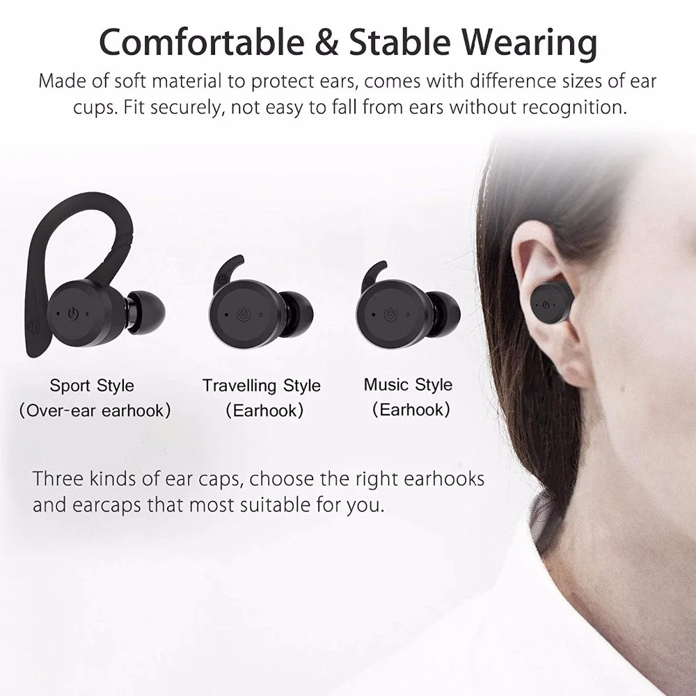 TWS настоящие беспроводные наушники V5.0 Bluetooth наушники IPX7 водонепроницаемые 3D стерео звук беспроводные наушники с 650 мАч зарядный чехол